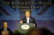 Bush Defends Iraq War in Visit to Britain